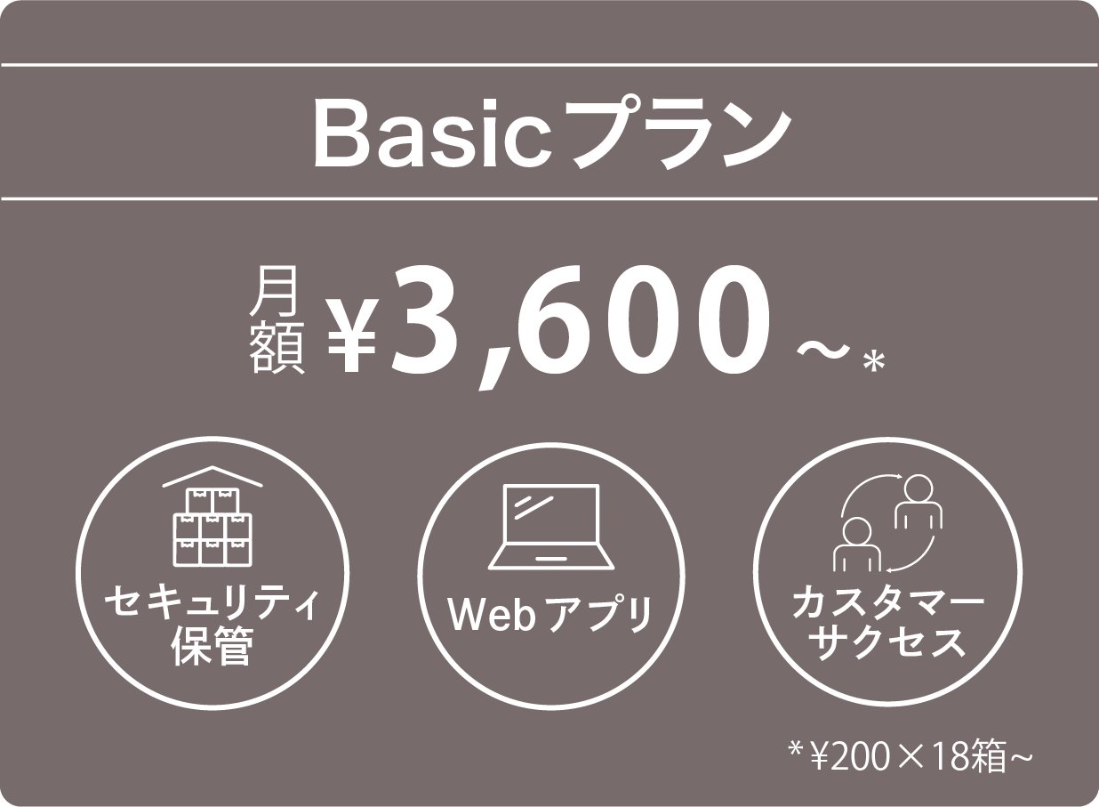 Basicプラン月額¥3,600〜*(セキュリティ保管)（WEBシステム）（カスタマーサクセス）*¥200×18箱~